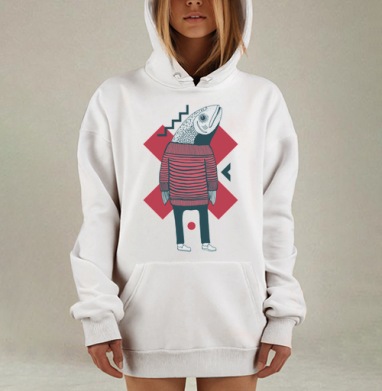 Стильная иллюстрация Рыба в свитере, Hoodie Mjhigh Dig, оверсайз, утепленная