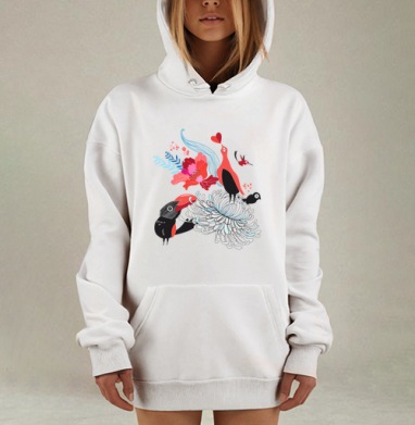 Влюблённые птицы, Hoodie Mjhigh Dig, оверсайз, утепленная