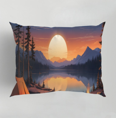 Nature adventures at the mountain lake sunset / Поход к горному озеру на закате, Подушка декоративная 50х70 см