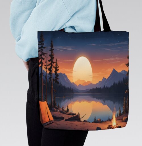 Nature adventures at the mountain lake sunset / Поход к горному озеру на закате - Магазин футболок RazzhivinaKs - Дизайнерские принты