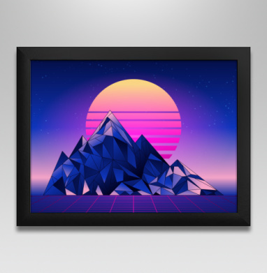 Цифровой закат в стиле Synthwave с неоновой палитрой - Печать постеров
