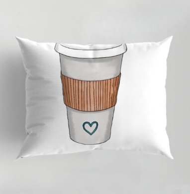 Кофе мой двигатель на белом стакане с сердцем / Coffee is my motor, Подушка декоративная 50х70 см