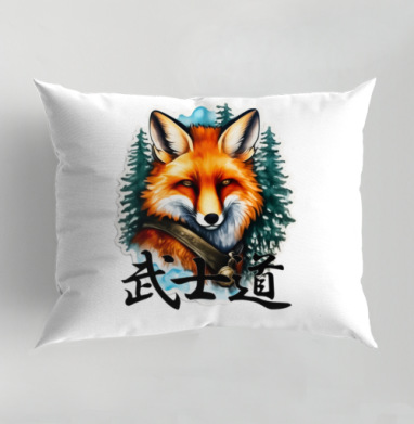 Портрет Лисы-Самурая в стиле Sticker Art, Подушка декоративная 50х70 см