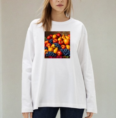 Спелые яблоки груши Натюрморт Still Life натюрморт для кухни подарок, Футболка лонгслив женская белая