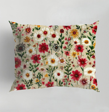 Vintage Wildflower Meadow Garden Pattern / Винтажный луг садовый полевые цветы, Подушка декоративная 50х70 см