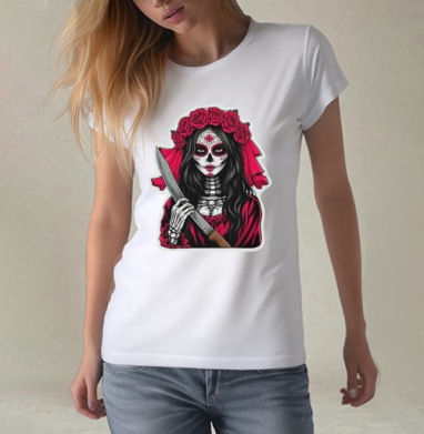 Мстительная невеста Santa Muerte с ножом, Футболка женская белая 180гр