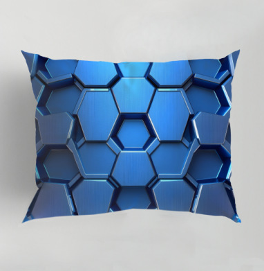 Futuristic Digital Abstract – Синий металлический шестигранник, Подушка декоративная 50х70 см