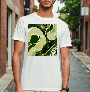 Золотые изгибы на зеленом анималистичном фоне / Golden curves on green animal background, Футболка мужская Base белая