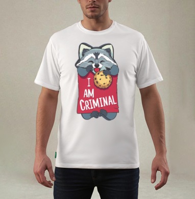 Милая футболка с енотом и надписью I AM CRIMINAL, Футболка мужская REGULAR белая