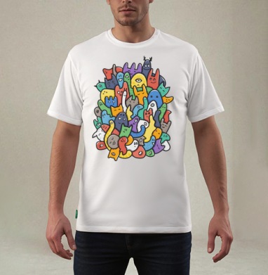 Весёлое собрание мультяшных монстров doodle art, Футболка мужская REGULAR белая