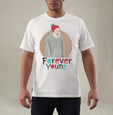 Веселый старик Forever Young с яркой шапкой, Футболка мужская REGULAR белая