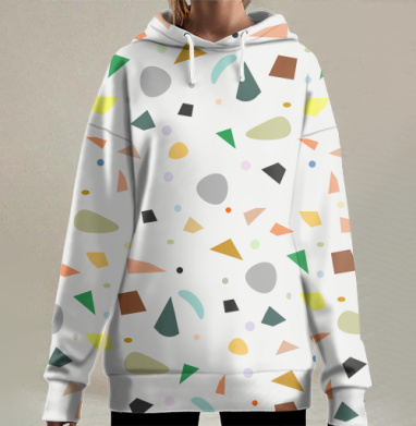 Абстрактные цветные геометрические формы на белом фоне, Hoodie Long Oversize 3D