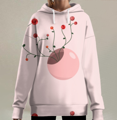 Красные цветы в розовой вазе на светлом фоне, Hoodie Long Oversize 3D