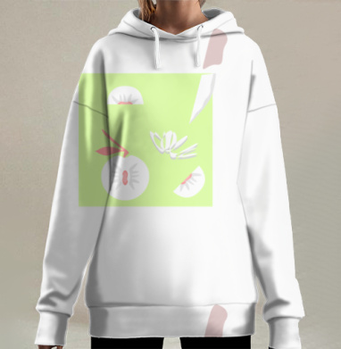 Нежные абстрактные яблоки светло зеленом фоне, Hoodie Long Oversize 3D