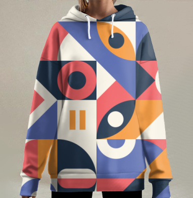 Абстрактный современный геометрический паттерн, Hoodie Long Oversize 3D