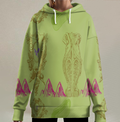 Герб птица горы хот дог сочетание, Hoodie Long Oversize 3D