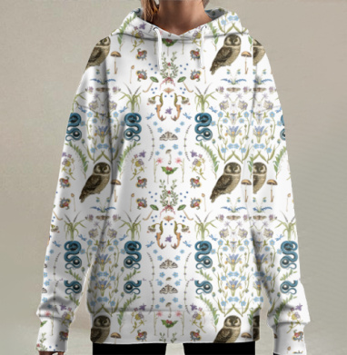 Мистический лесной алтарь с лисицей и змеями, Hoodie Long Oversize 3D
