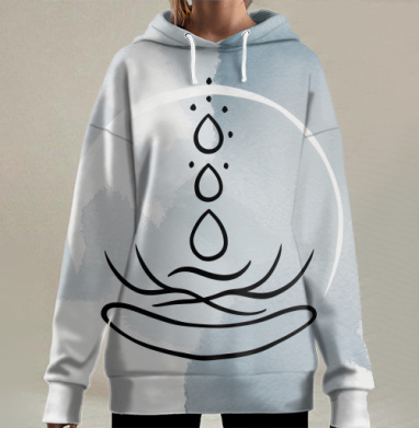 Абстрактный баланс воды и энергии в мягких серо голубых тонах, Hoodie Long Oversize 3D