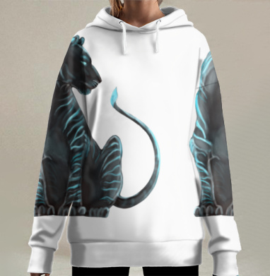 Черная кошка светящиеся полосы загадочная мощь светящиеся полосы, Hoodie Long Oversize 3D