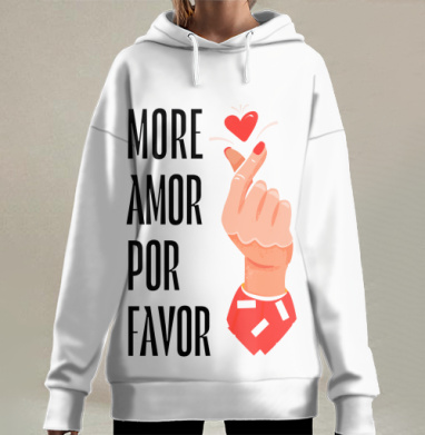 Hand heart More Amor / Рука с сердцем жест корейское сердечко, Hoodie Long Oversize 3D