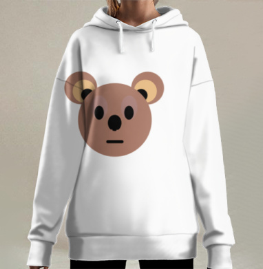 Минималистичная мордочка коалы на сером фоне мордочка коалы на сером фоне, Hoodie Long Oversize 3D