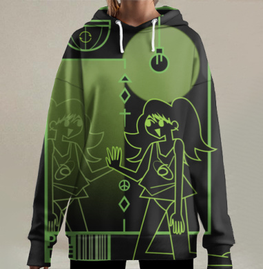 Зеленая девушка с отражением в зеркале и рефлексия в настроении, Hoodie Long Oversize 3D
