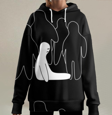 Одиночество внутри толпы на черном фоне, Hoodie Long Oversize 3D