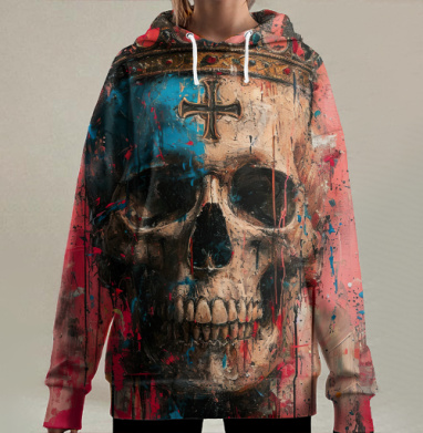 Королевский череп с короной как символим смерти и власти, Hoodie Long Oversize 3D