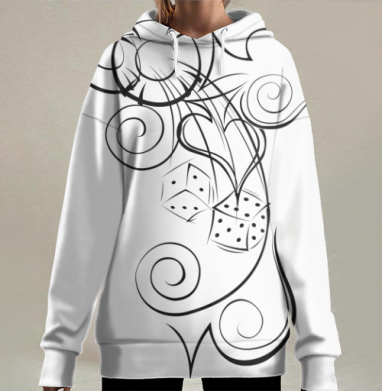 Стильный чёрно-белый абстрактный графический орнамент, Hoodie Long Oversize 3D