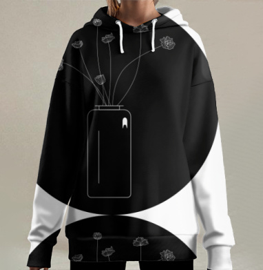 Ваза с цветами черно белая легкость парящие цветы, Hoodie Long Oversize 3D