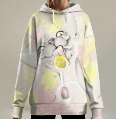 Игривый сфинкс с жёлтым леденцом, Hoodie Long Oversize 3D