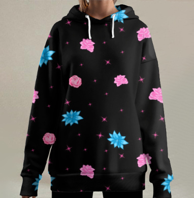 Мистическая женская фигура в неоновом сиянии, Hoodie Long Oversize 3D