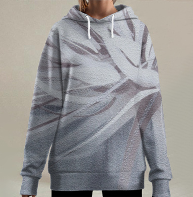 Воздушный абстрактный узор разлетающихся перьев., Hoodie Long Oversize 3D
