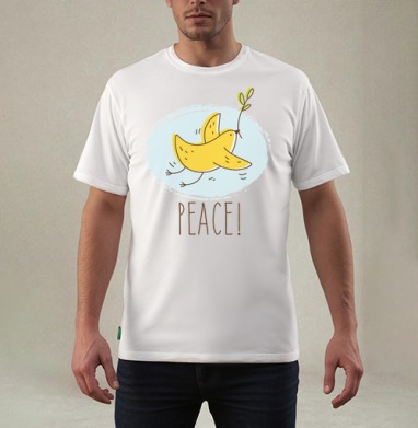 Банан-птица 'PEACE!' — символ мира и юмора, Футболка мужская REGULAR белая