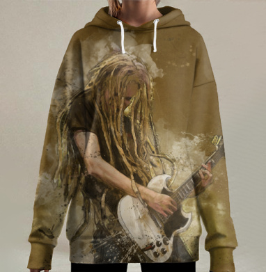 Зажигательный рокер с электрогитарой и дредами, Hoodie Long Oversize 3D