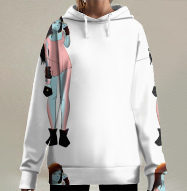 Современная девушка с сумкой и розовым платьем, Hoodie Long Oversize 3D