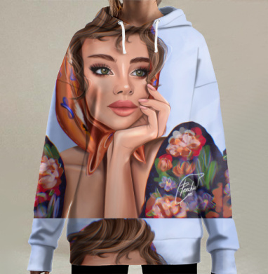 Девушка в ожидании весны задумчивая перспектива на плечах, Hoodie Long Oversize 3D