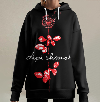 Красный одуванчик с семенами на черном фоне dipi shmot, Hoodie Long Oversize 3D