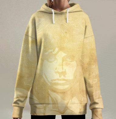 Мужская фигура в классической позе Витрувианского человека навсегда, Hoodie Long Oversize 3D