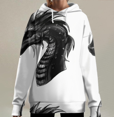 Мудрый Черный Дракон с Рогами Голова, Hoodie Long Oversize 3D