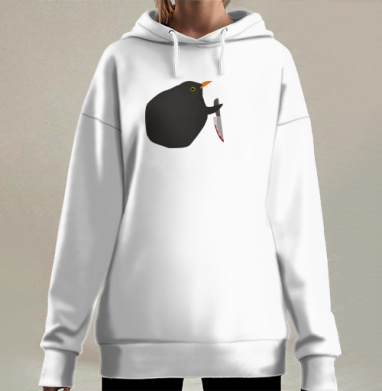 Черная птица с ножом агрессивный образ интересно, Hoodie Long Oversize 3D