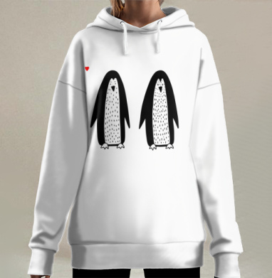 Влюбленные обаятельные пингвины сердце любви, Hoodie Long Oversize 3D