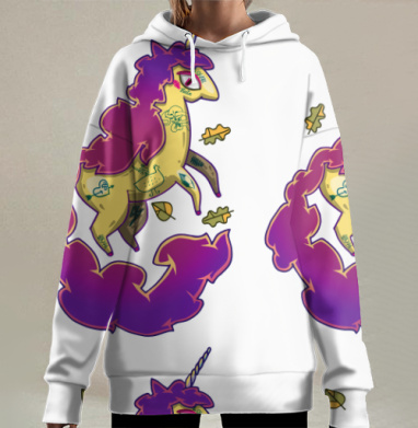 Дерзкий единорог с тату в стиле поп-арт, Hoodie Long Oversize 3D