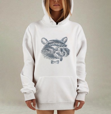 Стильный портрет енота с бабочкой в винтажном стиле, Hoodie Mjhigh Dig, оверсайз, утепленная