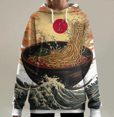 Лапша в волнах под солнцем лапша в волнах под солнцем, Hoodie Long Oversize 3D
