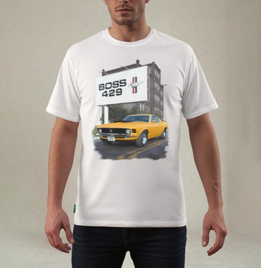 Ford Mustang Boss White / Форд Мустанг Босс Белый, Футболка мужская REGULAR белая