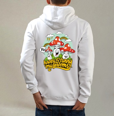 Funny Mushrooms, Толстовка на молнии, печать на спине. муж. белая v3 320гр