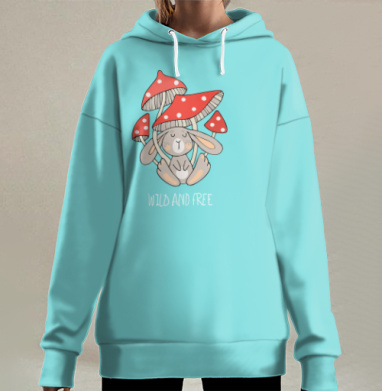 Кролик под мухоморами дикий и свободный, Hoodie Long Oversize 3D