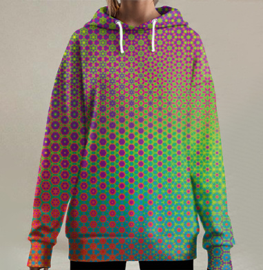 Абстрактный узор с градиентом ярких цветов, Hoodie Long Oversize 3D