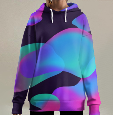 Неоновое текучее движение в абстрактном пространстве, Hoodie Long Oversize 3D